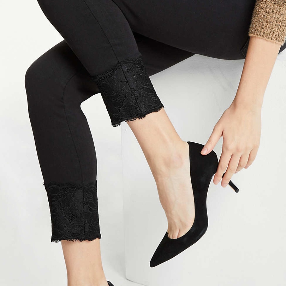NWT Ann Taylor Modern Lace Hem Jeans Petite Black
